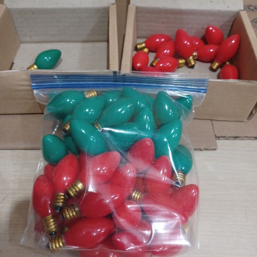 50 Vintage C7 25 Green & 25 Red Incandescent Christmas Lights Strings Outdoor